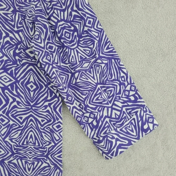 Chico's Womens Size 2/L Purple Geometric Pattern  Button-Up Shirt  20PT - Picture 6 of 9